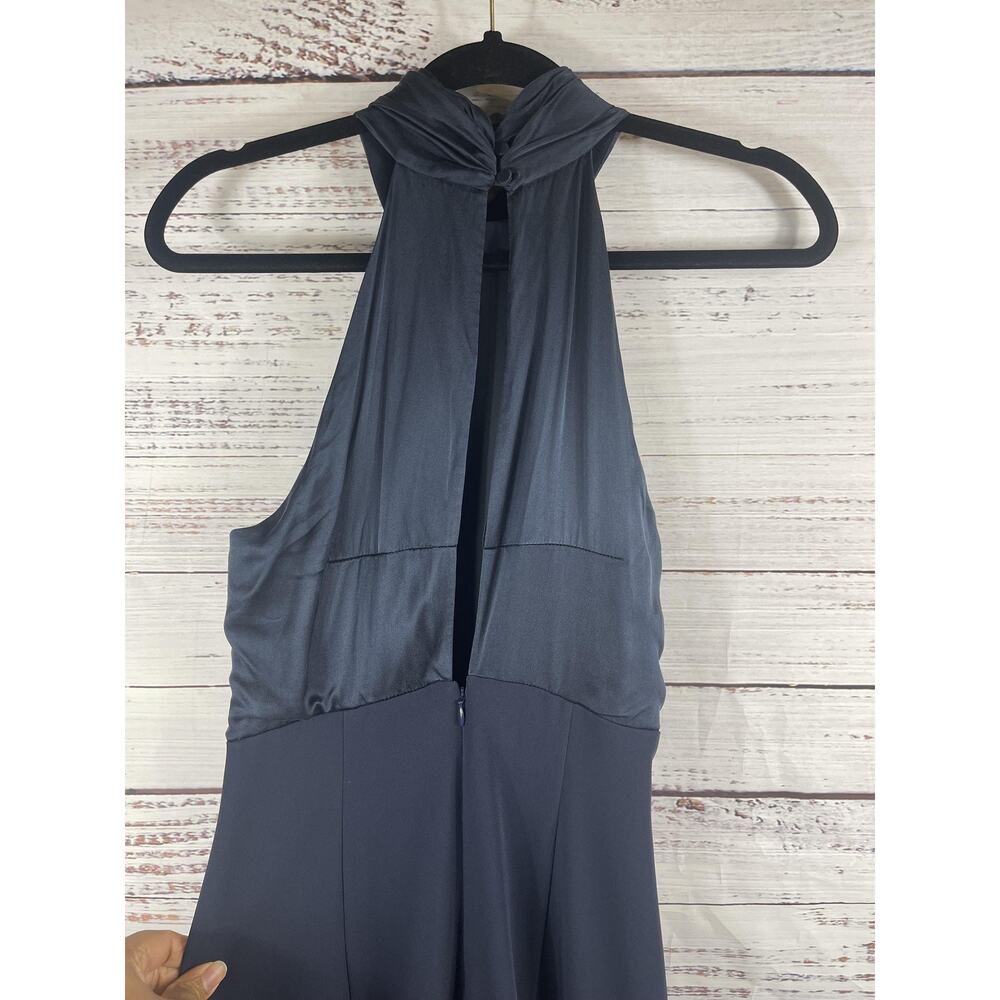 Cinq a Sept Dress Women's 8 Navy Halter Cowl Neck Silk Top Open Back Slit Gown - Picture 8 of 10